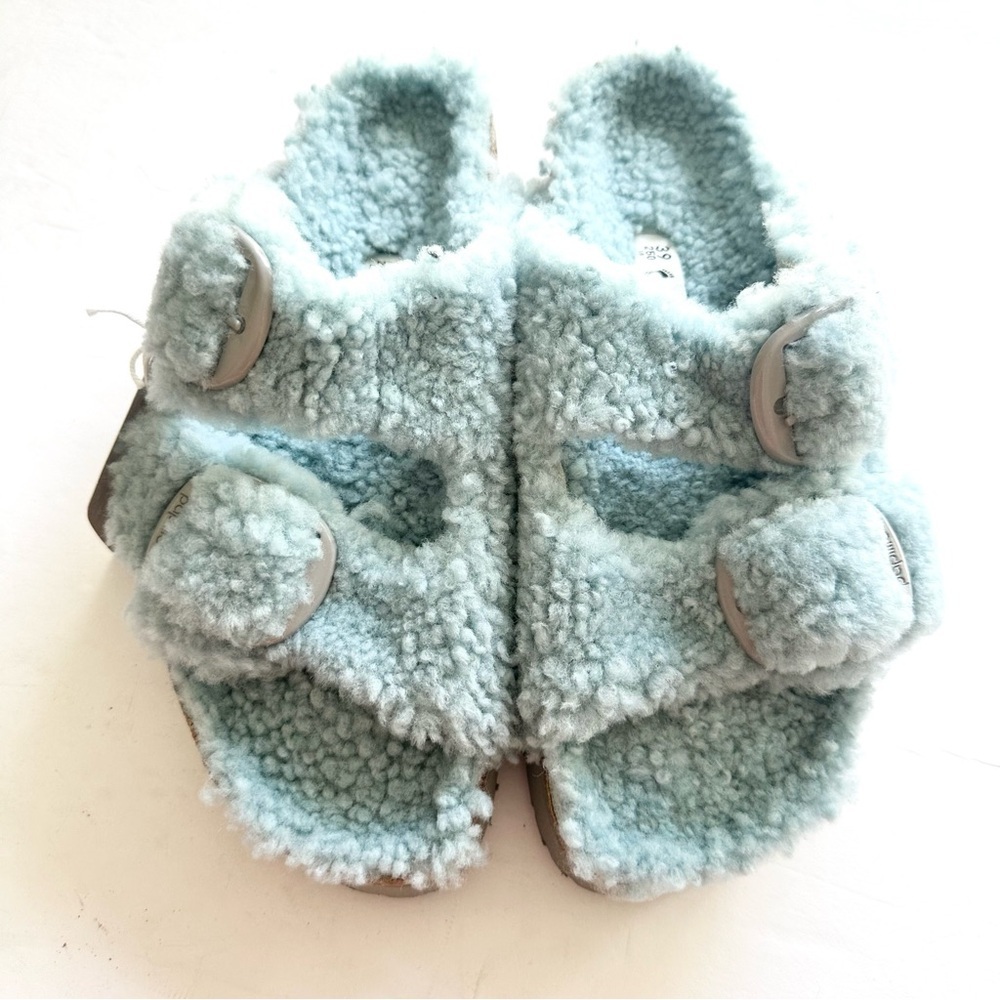 NWT Birkenstock Papillio Arizona Big Buckle Shearling fuzzy sandal blue 39/8 - Picture 4 of 16